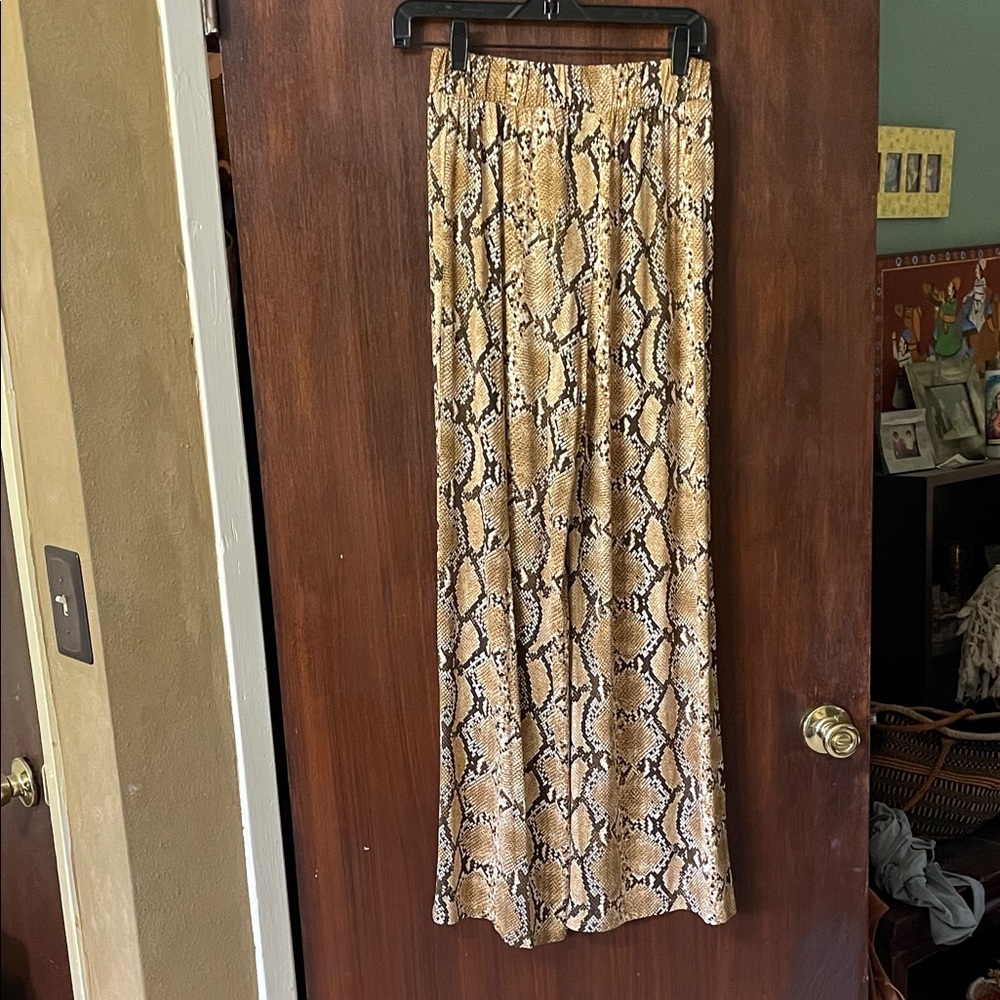 H&M snake print wide leg pants.